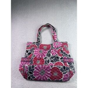Vera Bradley Quilted Tote Bag Floral Blossom Pattern Pink Gray Black Handbag